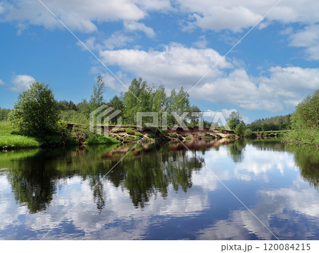 Upper reaches of the Volga river in Russia 120084215