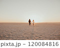 pink Lemurian lake, romantic photoshoot of young couple in love 120084816