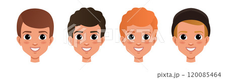 Young Man Smiling Face Head with Different Hairstyle Vector Set Young Man Smiling Face Head with Different Hairstyle Vector Set 120085464