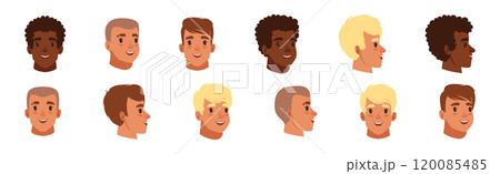 Man Smiling Face Head with Different Hairstyle Vector Set Man Smiling Face Head with Different Hairstyle Vector Set 120085485