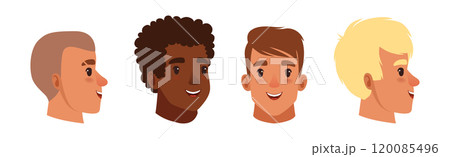 Man Smiling Face Head with Different Hairstyle Vector Set 120085496