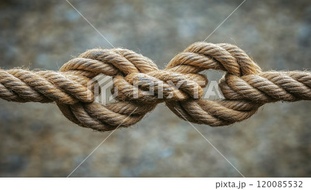 Trust Concept And Connected Symbol: Two Ropes Tied Together As An Unbreakable Chain, Showcasing Faith Metaphor For Dependence And Reliance On Trusted Partner. Trust Concept And Connected Symbol: Two Ropes Tied Together As An Unbreakable Chain, Showcasing Faith Metaphor For Dependence And Reliance On Trusted Partner. 120085532