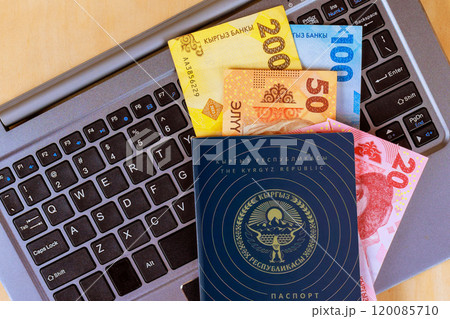 Various denominations of Kyrgyzstan currency are for purpose making an online payment in Kyrgyz Republic passport 120085710