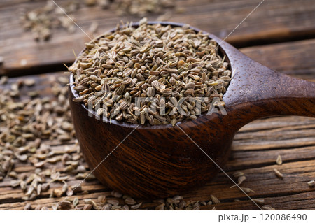 Close-up of anise seeds. 120086490
