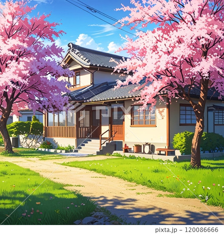 桜咲く田舎町の風景 120086666