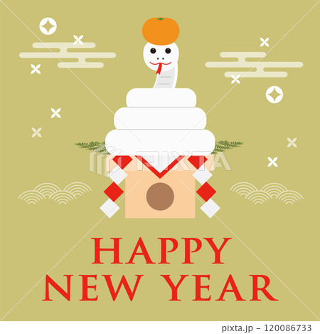 鏡巳のイラストの年賀状_HAPPY NEW YEAR_正方形_金色 120086733