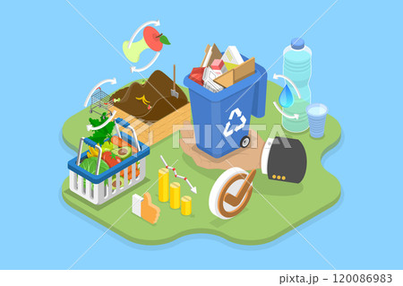3D Isometric Flat Vector Illustration of Waste Minimization, Managing Organic Garbage And Reducing Waste Through Hands-On Approach 3D Isometric Flat Vector Illustration of Waste Minimization, Managing Organic Garbage And Reducing Waste Through Hands-On Approach 120086983