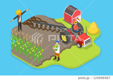3D Isometric Flat Vector Illustration of Agricultural Workers, Farming And Crop Production 120086987