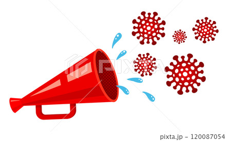 Vector illustration of a megaphone is coughing. Vector illustration of retro megaphone, viruses and cough. Vector illustration of a megaphone is coughing. Vector illustration of retro megaphone, viruses and cough. 120087054