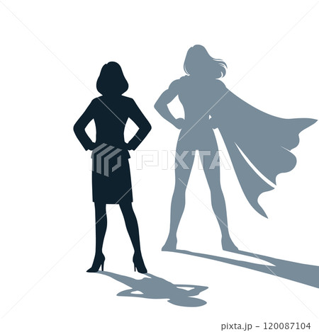Businesswoman superhero shadow illustration. Empowerment concept business woman powerful superhero Businesswoman superhero shadow illustration. Empowerment concept business woman powerful superhero 120087104