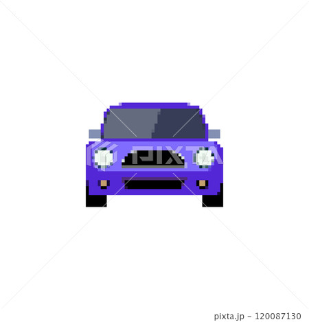 Pixelated sports car icon in front view. Retro pixel art sports car simple detailing vehicle retro Pixelated sports car icon in front view. Retro pixel art sports car simple detailing vehicle retro 120087130