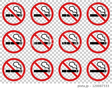 Set of vector illustrations of various shapes of cigarettes, no smoking and smoking areas 120087333