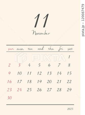 2025年_11月_おしゃれカレンダー_タテ 2025年_11月_おしゃれカレンダー_タテ 120087479