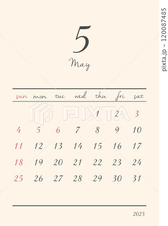 2025年_5月_おしゃれカレンダー_タテ 2025年_5月_おしゃれカレンダー_タテ 120087485