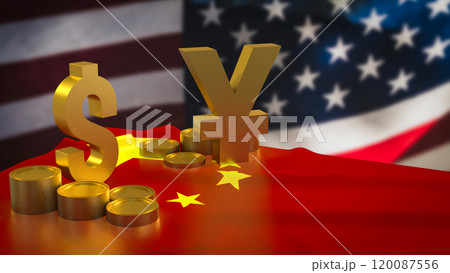 The Gold yuan and dollar symbol for Business concept 3d rendering. The Gold yuan and dollar symbol for Business concept 3d rendering. 120087556