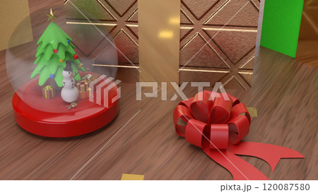 The Snow man in glass ball and gift box for holiday and celebration concept 3d rendering. The Snow man in glass ball and gift box for holiday and celebration concept 3d rendering. 120087580