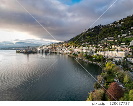 Beautiful Montreux Riviera at sunset 120087727