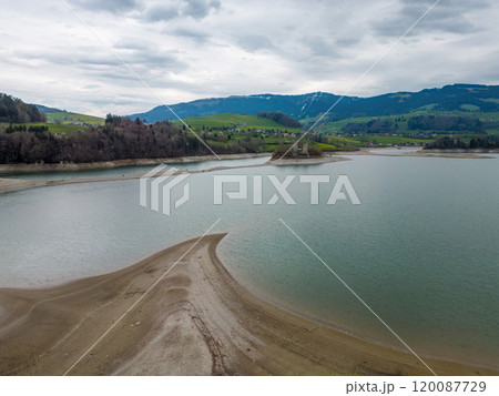 Beautiful Lake Gruyere in Switzerland from above 120087729