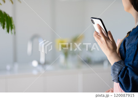 スマホを持つ主婦 120087915