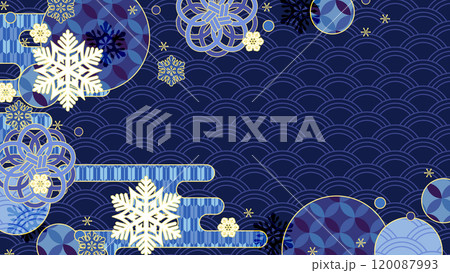 雪花もようの和風背景、16:9サイズ 雪花もようの和風背景、16:9サイズ 120087993
