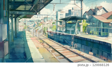 日本のローカル駅と線路|緑豊かな街並みと夏の日差しが照らす風景 日本のローカル駅と線路|緑豊かな街並みと夏の日差しが照らす風景 120088126