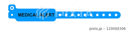 Medical alert bracelet. Warning wristband mockup isolated on white background. Patient wrist band for clinic or hospital. Vector flat illustration Medical alert bracelet. Warning wristband mockup isolated on white background. Patient wrist band for clinic or hospital. Vector flat illustration 120088306