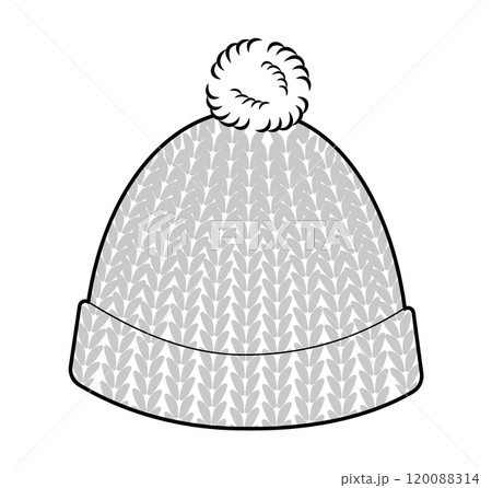 Bobble Crochet Hat with pompom. Knitted Winter Head Fashion accessory cap clothing technical illustration. Vector  120088314