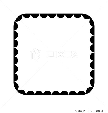 Square frame with wavy inner edges. Vignette with scalloped inside borders. Framework design element isolated on white background. Vector graphic illustration 120088315
