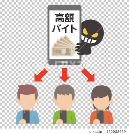 Illustration of a high-paying part-time job being recruited on SNS Illustration of a high-paying part-time job being recruited on SNS 120088489