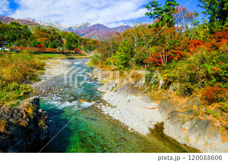 紅葉の諏訪峡と利根川 紅葉の諏訪峡と利根川 120088606