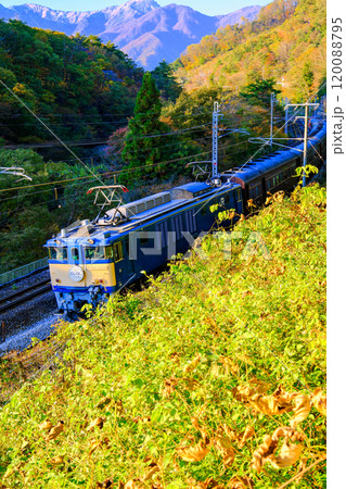 秋の諏訪峡と電気機関車（縦） 120088795