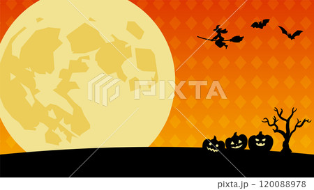 満月とシルエットのハロウィンバナー背景_フルHDサイズ_16.9 120088978