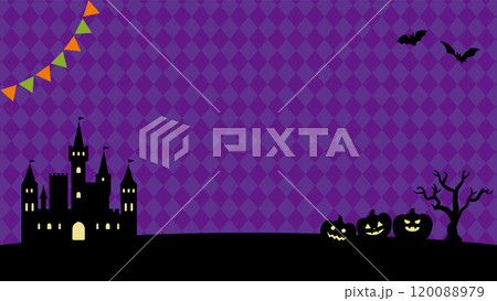 黒シルエットとチェック模様のハロウィンバナー背景_フルHDサイズ_16.9 120088979