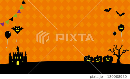 風船とチェック模様のハロウィンバナー背景_フルHDサイズ_16.9 120088980