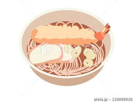 温かい天ぷらそばのイラスト 温かい天ぷらそばのイラスト 120089026