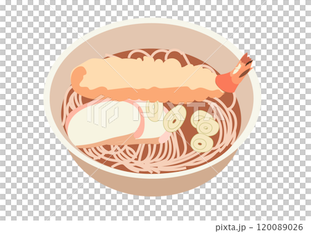 温かい天ぷらそばのイラスト 温かい天ぷらそばのイラスト 120089026