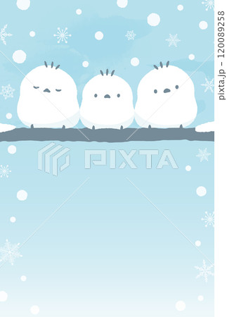 冬の雪景色とシマエナガのかわいい鳥手書きイラスト_1月・寒中見舞い・年賀状じまいなど 120089258