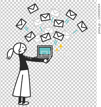 Woman sending lots of emails Woman sending lots of emails 120089364
