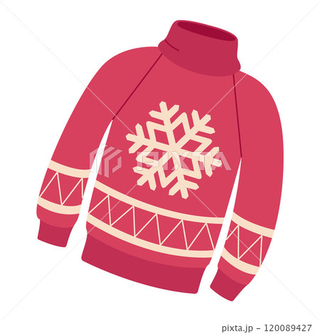 Knitted Red snowflake sweater. Red and white sweater for Christmas or winter design 120089427