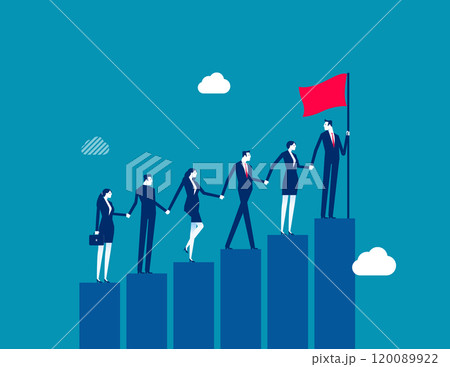 Teamwork to success together, employee career path or partnership support to help business growing, team collaboration or mentor and training concept, business people help team climbing growth chart. Teamwork to success together, employee career path or partnership support to help business growing, team collaboration or mentor and training concept, business people help team climbing growth chart. 120089922