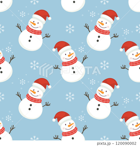 Seamless pattern of cute snowman. Vector illustration 120090002