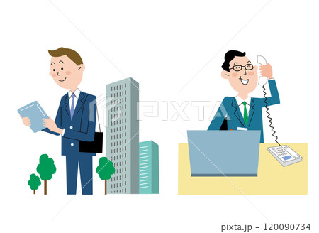 外出先でタブレット見る営業マン 120090734