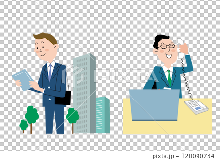 外出先でタブレット見る営業マン 120090734