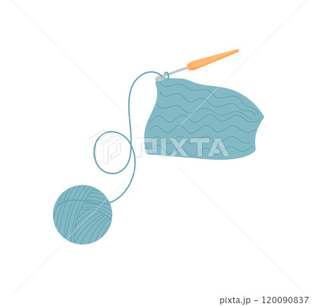 Knitting wool ball and crochet, cartoon knitting tool object, flat dressmaking accessories element, doodle tailor supplies design, vector fashion decoration illustration, Knitting wool ball and crochet, cartoon knitting tool object, flat dressmaking accessories element, doodle tailor supplies design, vector fashion decoration illustration, 120090837