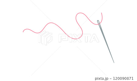 Embroidery needle and thread logo, vector sewing accessories element, doodle embroidery decoration design, hand drawn tailor craft supplies object, cartoon dressmaking tool illustration, 120090871