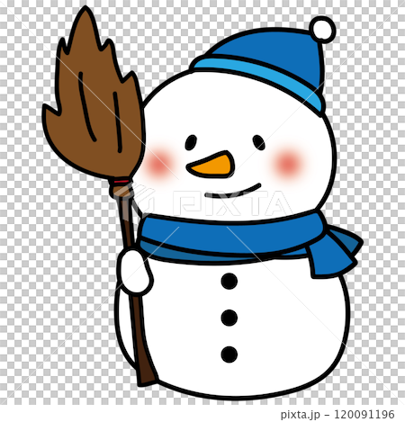 ほうきを持っているニンジンの鼻の雪だるま 120091196