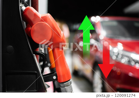 Gas pump with price fluctuation indicators , Oil and energy business concept Gas pump with price fluctuation indicators , Oil and energy business concept 120091274