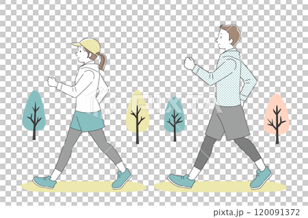 一個男人和一個女人在公園散步的簡單插圖 120091372