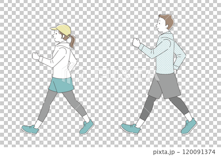 一個男人和一個女人走路的簡單插圖 120091374