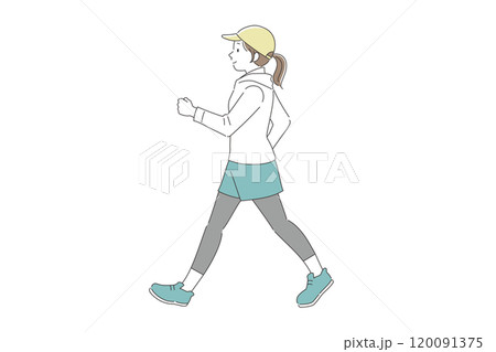 ウォーキングする女性のシンプルイラスト 120091375